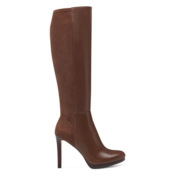New Nine West Quizme Knee High Platform Heel Suede Brown Leather Boots Sz 9 WC - Picture 2 of 16